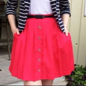 Bright Coral Pleated Button Front Skirt